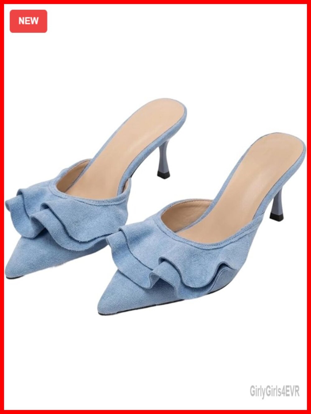 Faux Suede Slingback Mule Pumps Pointed Toe Kitten Heels Slip On Sandals